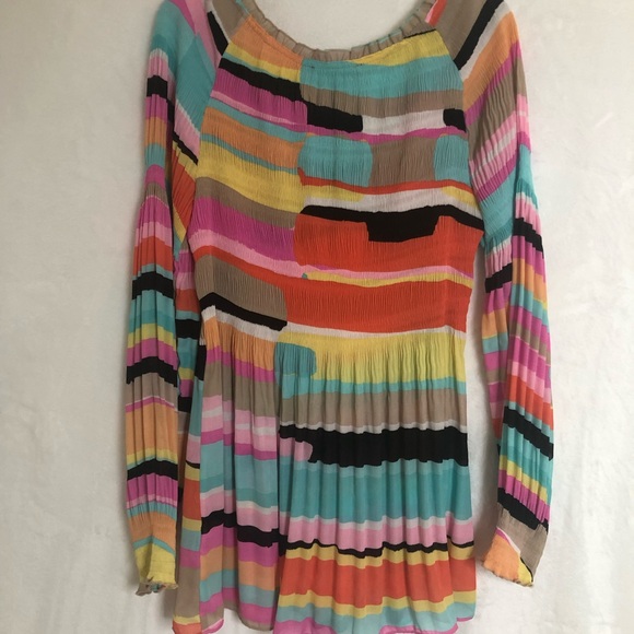 Melissa Paige Blouse Women Medium Multi Color Stripes Semi Sheer Long Sleeve - Picture 2 of 7